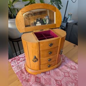 Elegant Wooden Jewelry Box with Mirror and Heart Accents